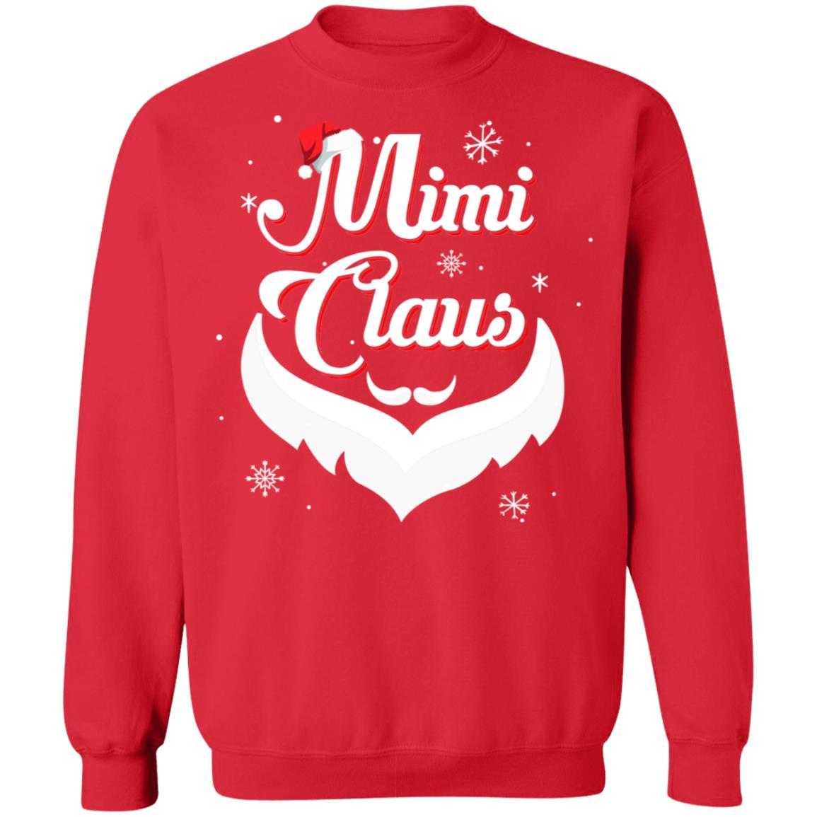 Santa Beard Matching Christmas Pajamas Mimi Claus-T-Shirt & Sweatshirt-Crewneck Sweatshirt-Red