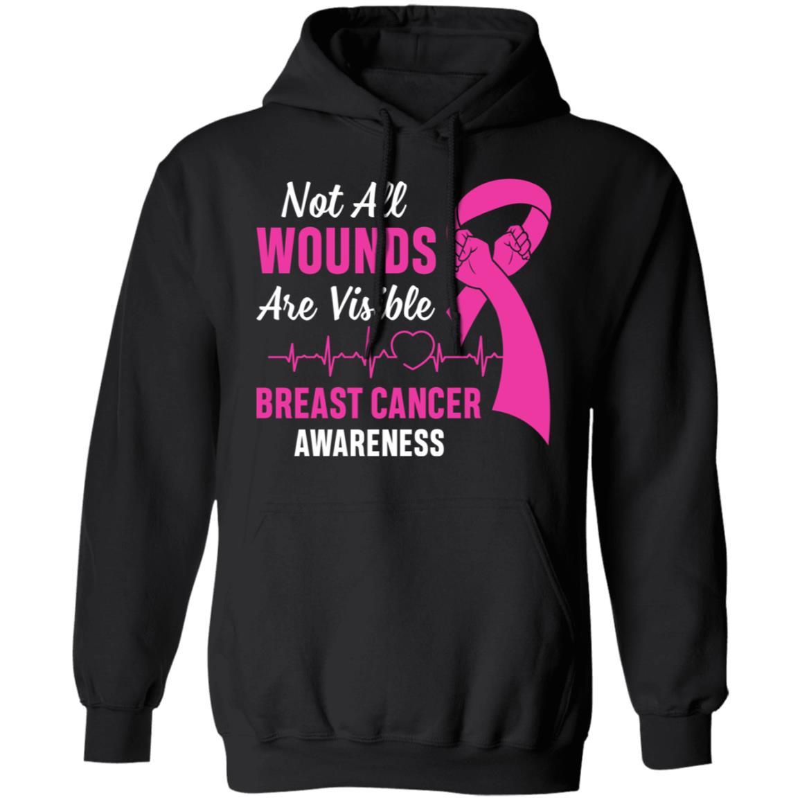 Breast Cancer Awareness Pink Not All Wounds Are Visible-T-Shirt & Hoodie-Pullover Hoodie-Black