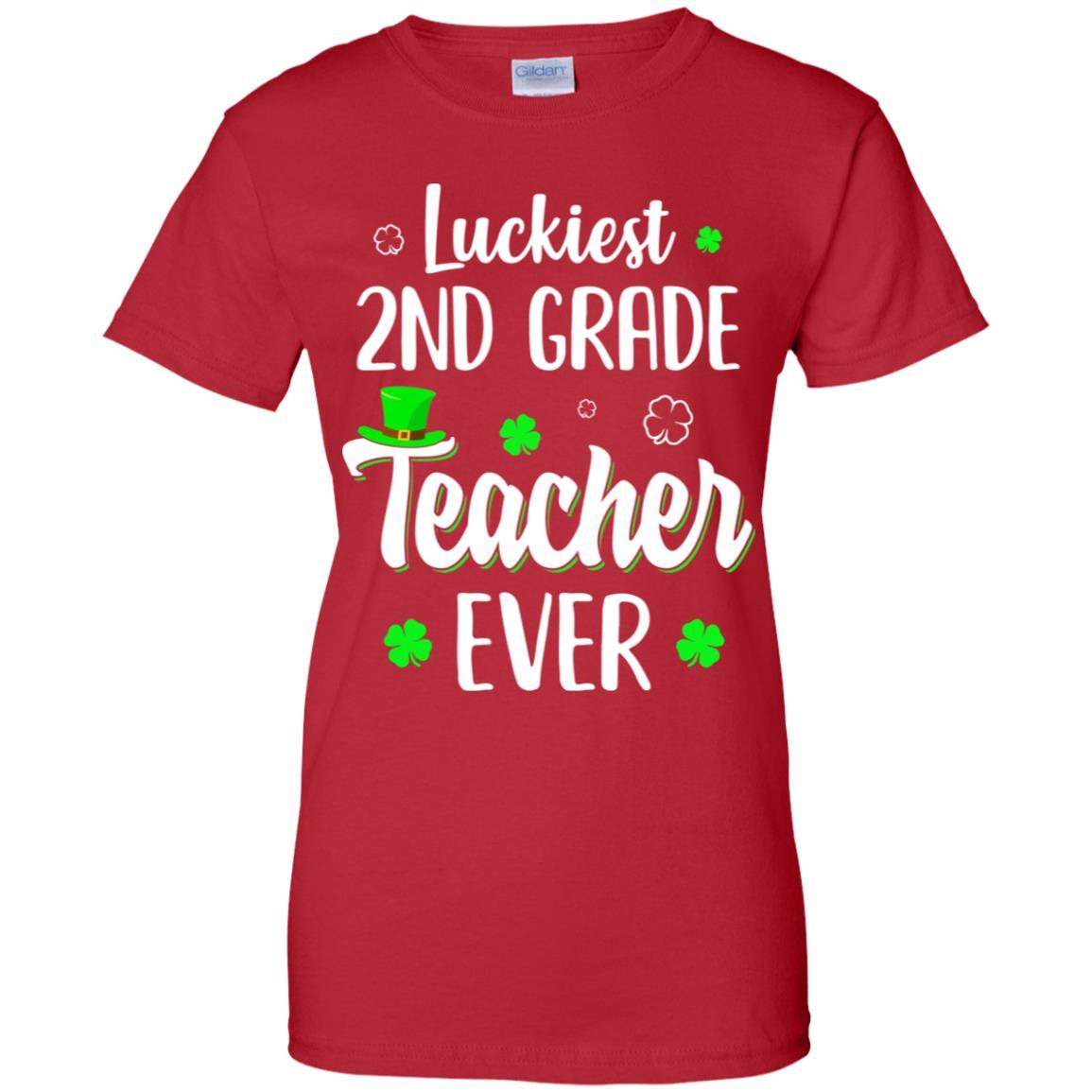 Luckiest 2nd Grade Teacher Ever Irish St Patricks Day-T-Shirt & Hoodie-Women's T-Shirt-Red