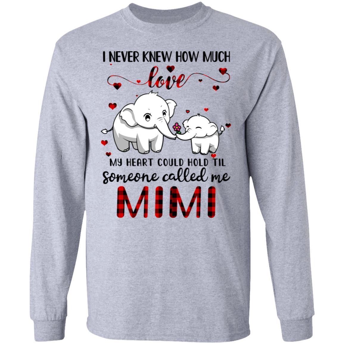 Someone Called Me Mimi Elephant Red Plaid Mother's Day-T-Shirt & Hoodie-Long Sleeve T-Shirt-Sport Grey