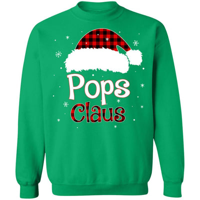 Santa Pops Claus Red Plaid Family Pajamas Christmas Gift-T-Shirt & Sweatshirt-Crewneck Sweatshirt-Irish Green