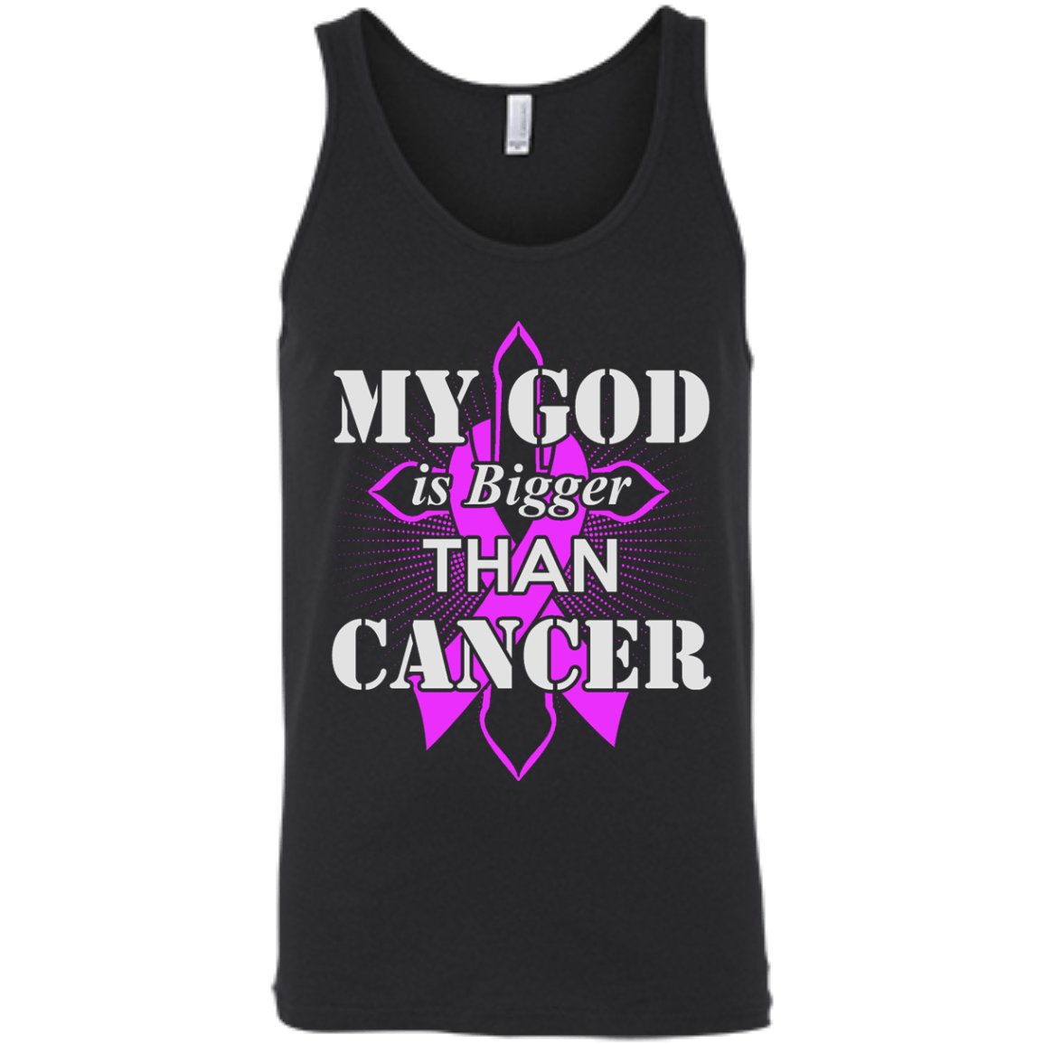 My God Is Bigger Than Cancer Purple Awareness Ribbon-T-Shirt & Hoodie-Unisex Tank-Black
