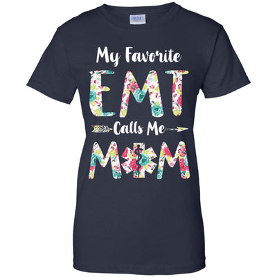 Floral My Favorite EMT Calls Me Mom Mothers Day Gift-T-Shirt & Hoodie-Women's T-Shirt-Navy