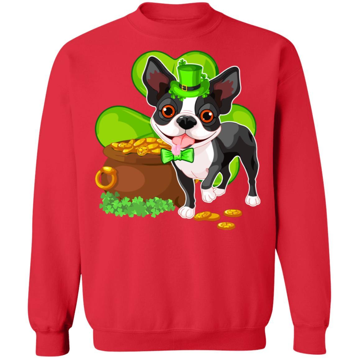 Boston St Patrick's Day Irish Dog Lover Funny Gifts-T-Shirt & Hoodie-Crewneck Sweatshirt-Red