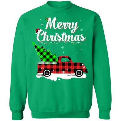 Red Truck Christmas Buffalo Plaid Merry Christmas-T-Shirt & Sweatshirt-Crewneck Sweatshirt-Irish Green