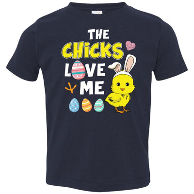 Happy Easter Funny Chick Bunny Ears With Egg Youth-Youth Shirt-Toddler T-Shirt-Navy