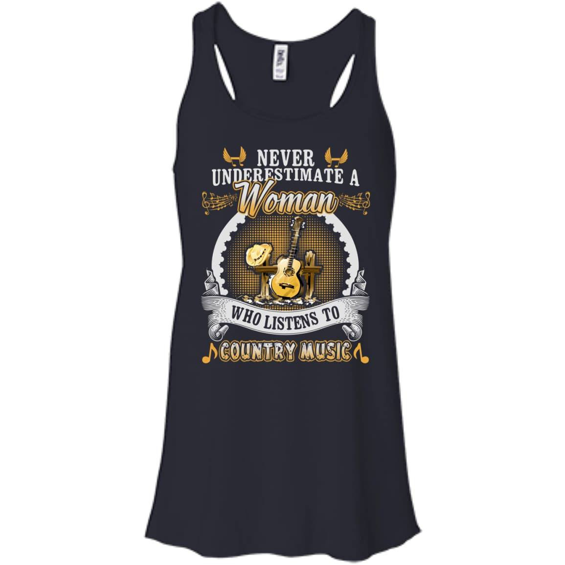 A Woman Listen To Country Music-T-Shirt & Hoodie-Women's Flowy Racerback Tank-Midnight
