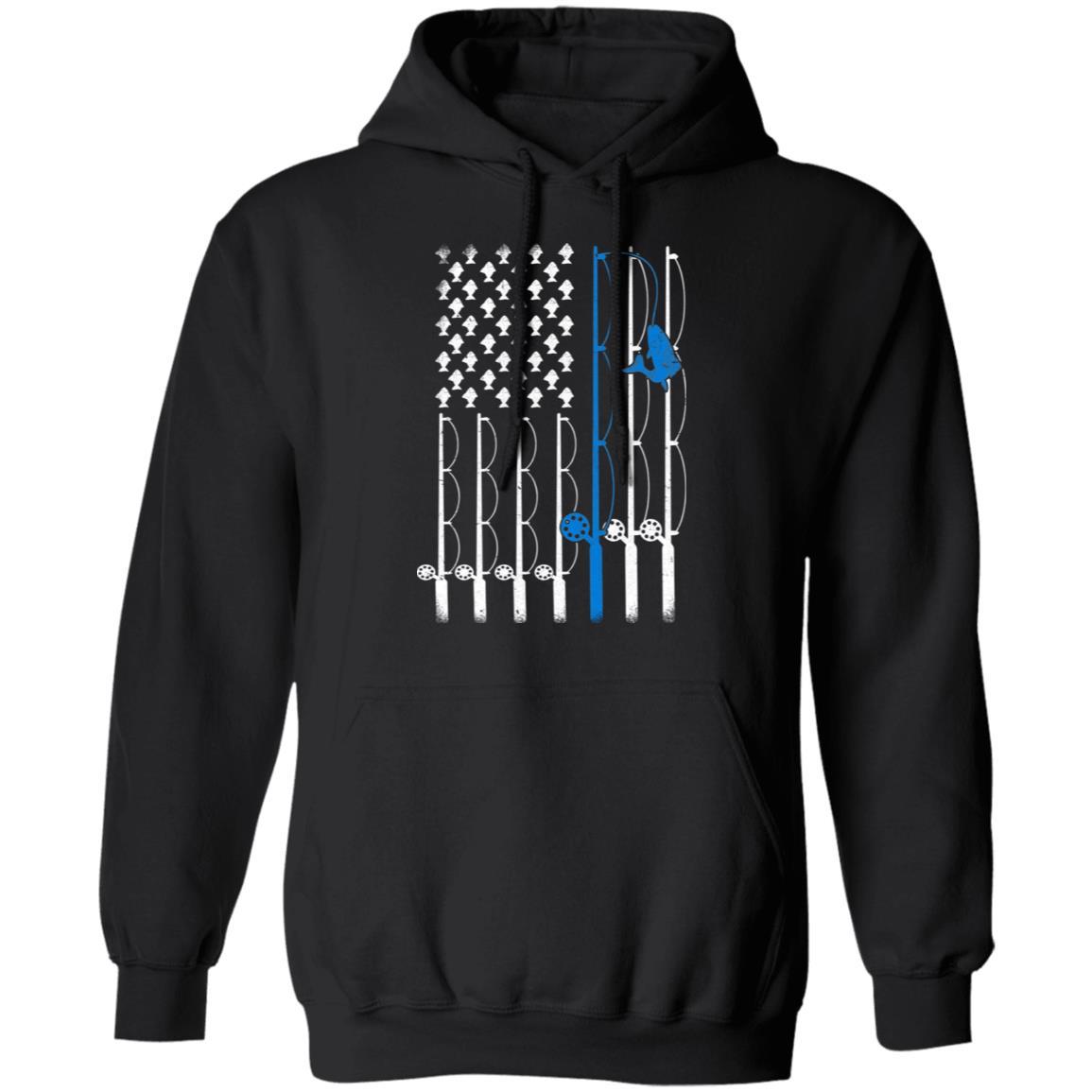 Vintage Fishing Clothes American Flag Fishing-T-Shirt & Hoodie-Pullover Hoodie-Black