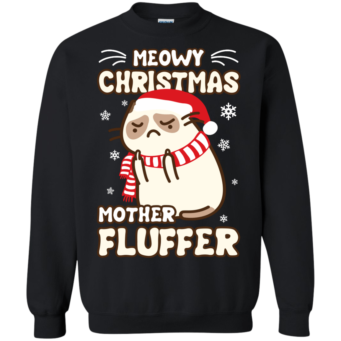 Meowy Christmas Mother Fluffer T Shirt-T-Shirt & Hoodie-Crewneck Sweatshirt-Black