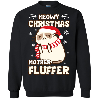 Meowy Christmas Mother Fluffer T Shirt-T-Shirt & Hoodie-Crewneck Sweatshirt-Black