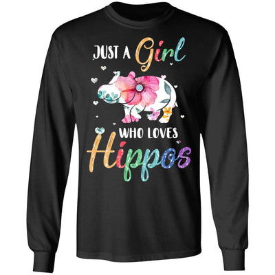 Just A Girl Who Loves Hippos Cute Hippo Lover-T-Shirt & Hoodie-Long Sleeve T-Shirt-Black