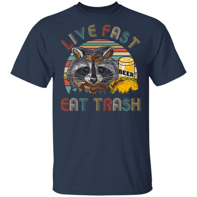 Live Fast Eat Trash Funny Raccoon Beer Tacos Vintage-T-Shirt & Hoodie-Classic T-Shirt-Navy