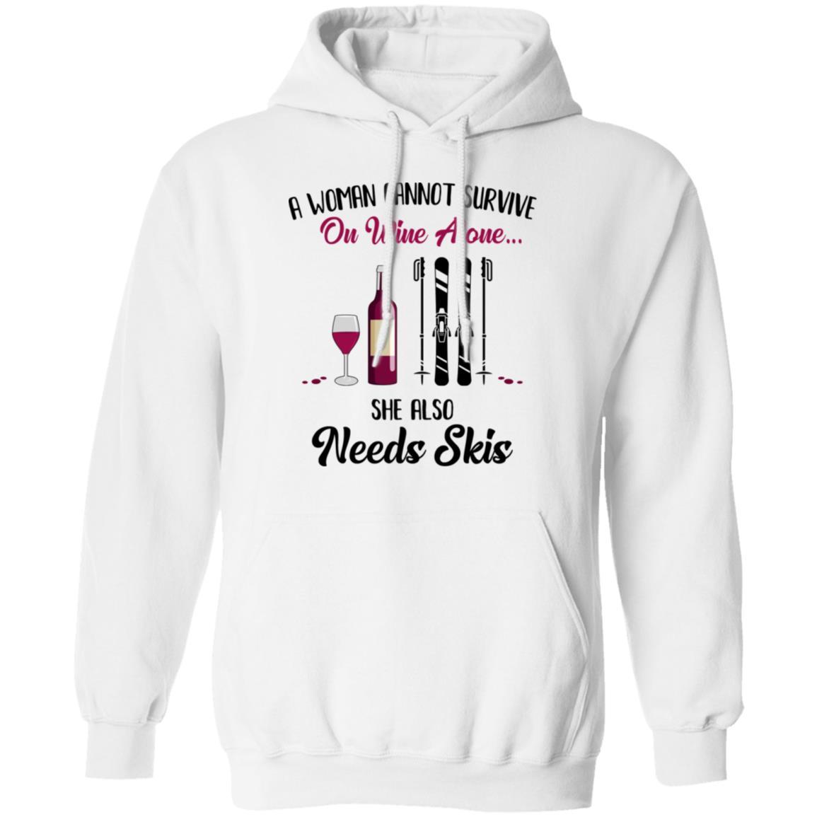 A Woman Cannot Survive On Wine Alone She Also Needs Skis Gift-T-Shirt & Tank Top-Pullover Hoodie-White