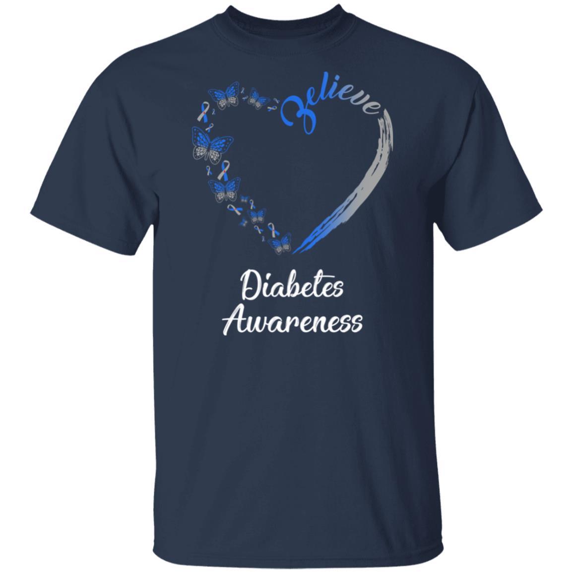 Butterfly Believe Diabetes Awareness Ribbon Gifts-T-Shirt & Hoodie-Classic T-Shirt-Navy