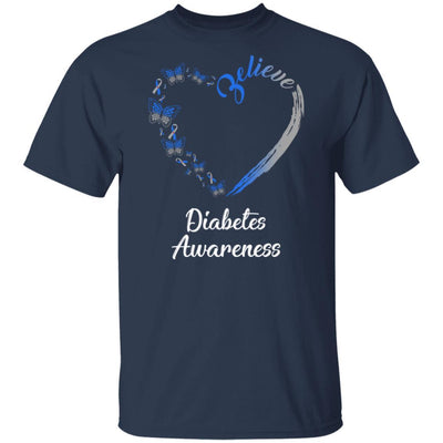 Butterfly Believe Diabetes Awareness Ribbon Gifts-T-Shirt & Hoodie-Classic T-Shirt-Navy