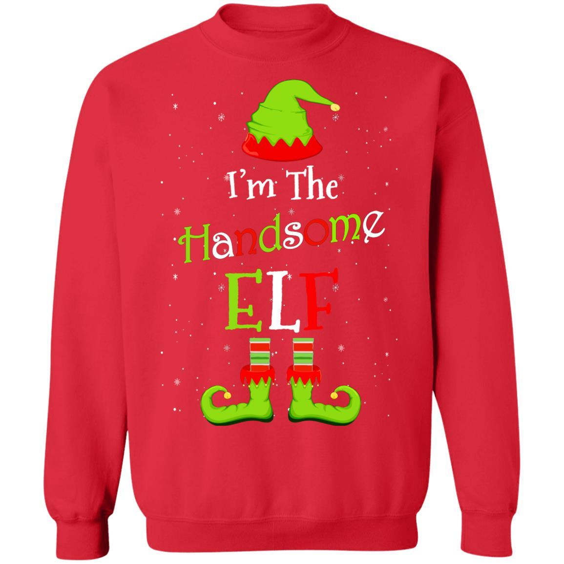 I'm The Handsome Elf Family Matching Funny Christmas Group Gift-T-Shirt & Sweatshirt-Crewneck Sweatshirt-Red