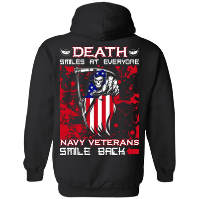 Death Smiles At Everyone Navy Veterans Smile Back-T-Shirt & Hoodie-Pullover Hoodie-Black
