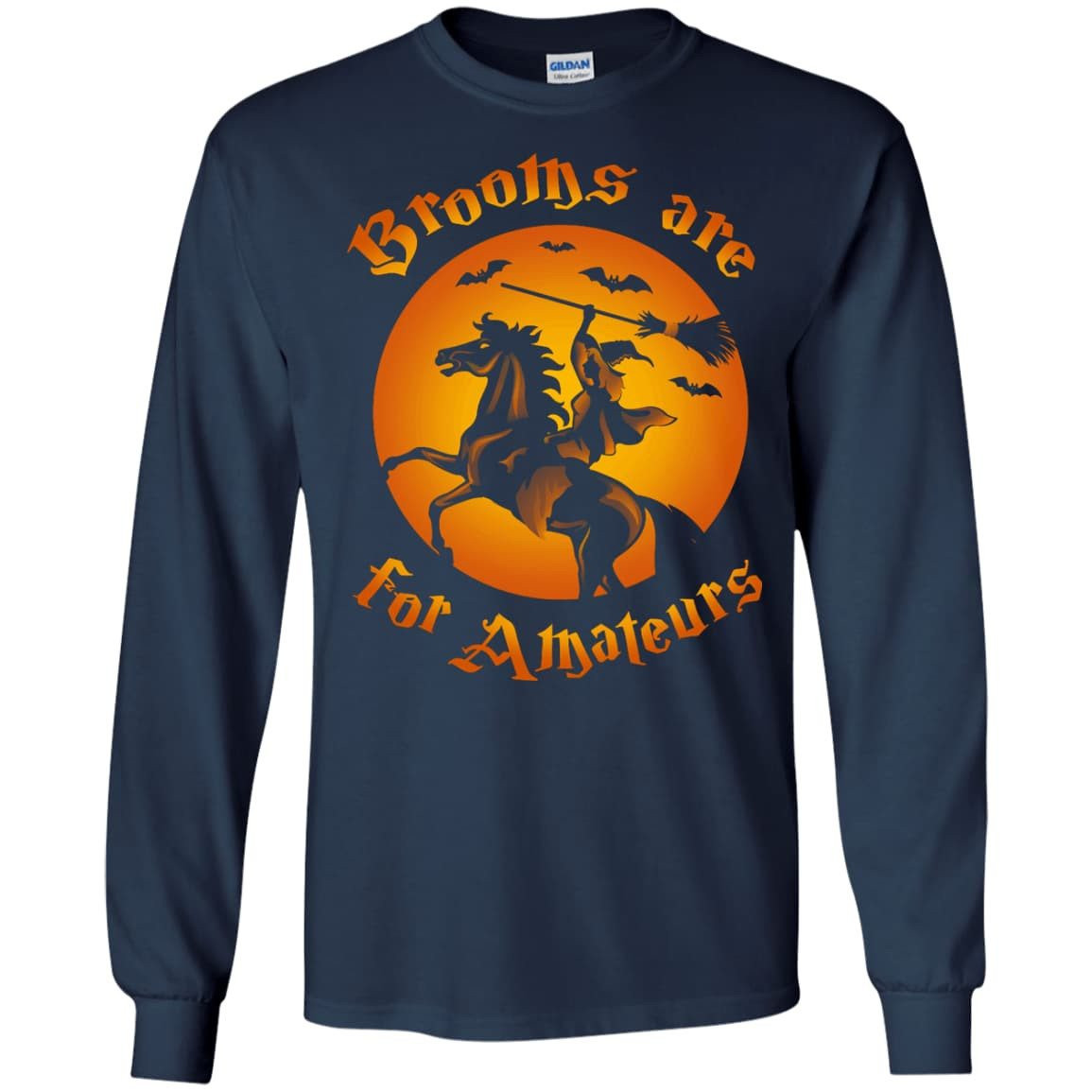 Brooms Are For Amateurs Funny Halloween Horse Riding-T-Shirt & Hoodie-Long Sleeve T-Shirt-Navy