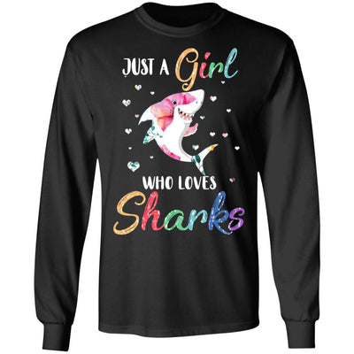 Just A Girl Who Loves Sharks Cute Shark Lover-T-Shirt & Hoodie-Long Sleeve T-Shirt-Black