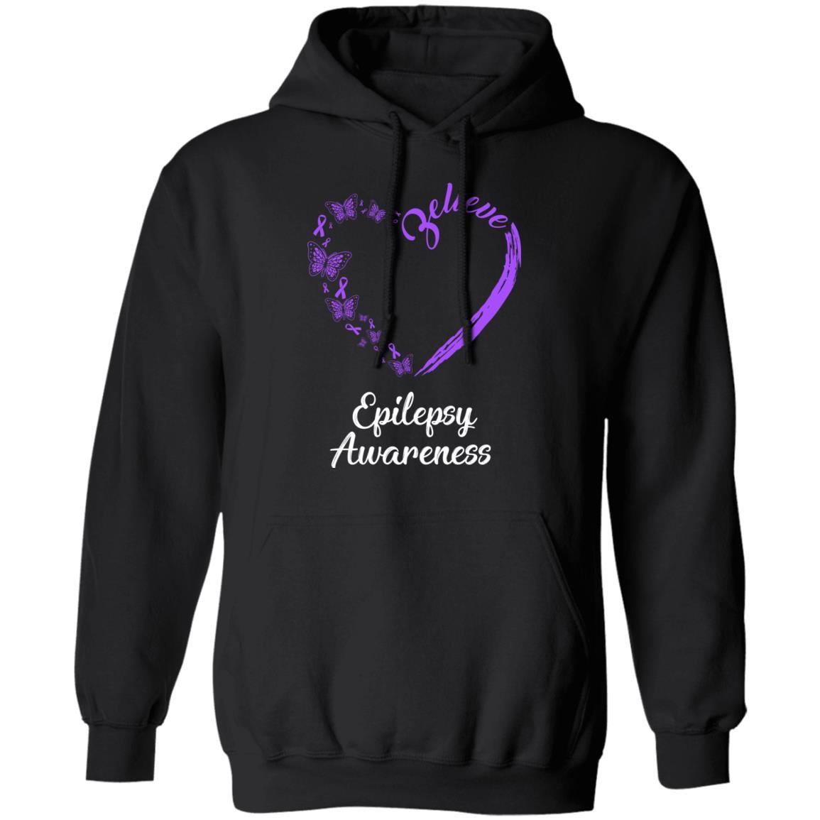 Butterfly Believe Epilepsy Awareness Ribbon Gifts-T-Shirt & Hoodie-Pullover Hoodie-Black