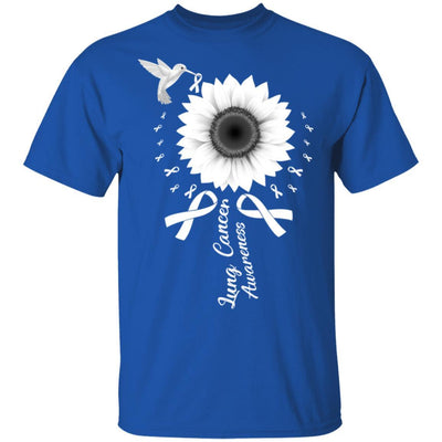 Hummingbird Sunflower White Ribbon Lung Cancer Awareness-T-Shirt & Hoodie-Classic T-Shirt-Royal