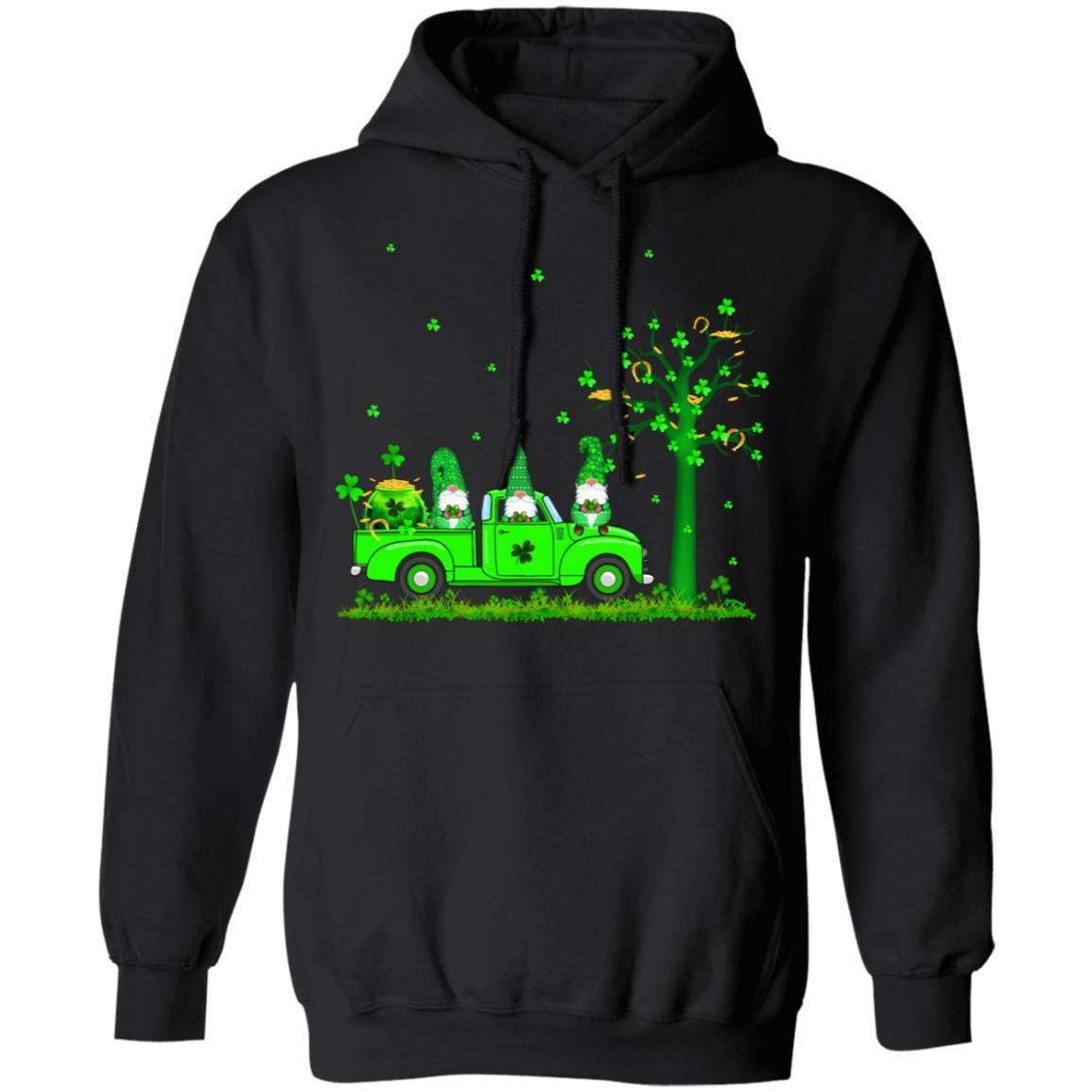 Irish Three Green Gnome Truck Shamrock St Patricks Day Gift-T-Shirt & Hoodie-Pullover Hoodie-Black