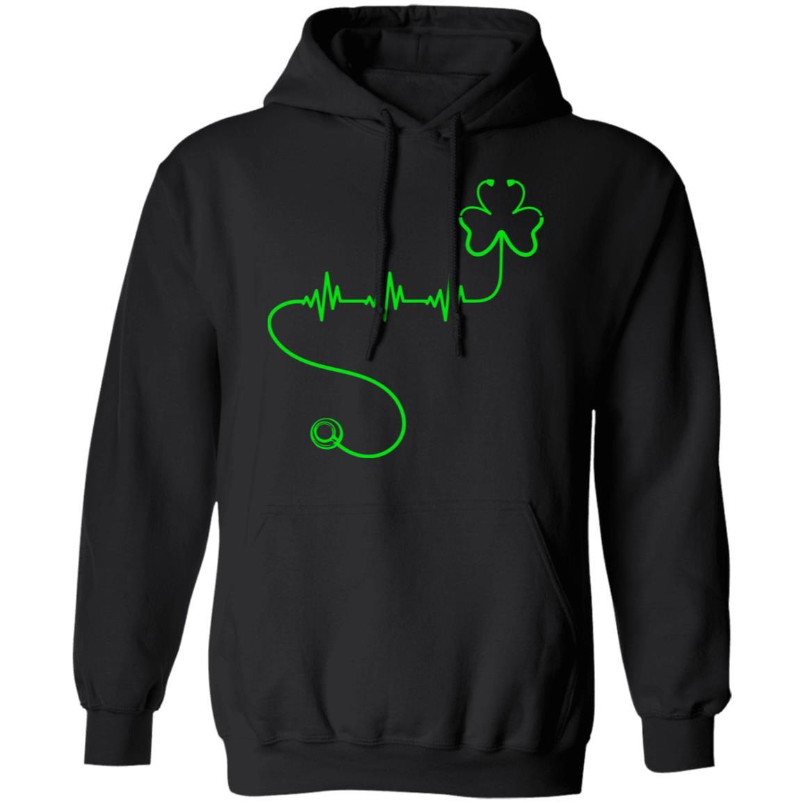 Shamrock Nurse Stethoscopes Heartbeat St Patrick Day-T-Shirt & Hoodie-Pullover Hoodie-Black