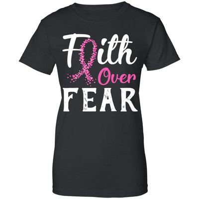 Breast Cancer Awareness Pink Ribbon Faith Over Fear-T-Shirt & Hoodie-Women's T-Shirt-Black