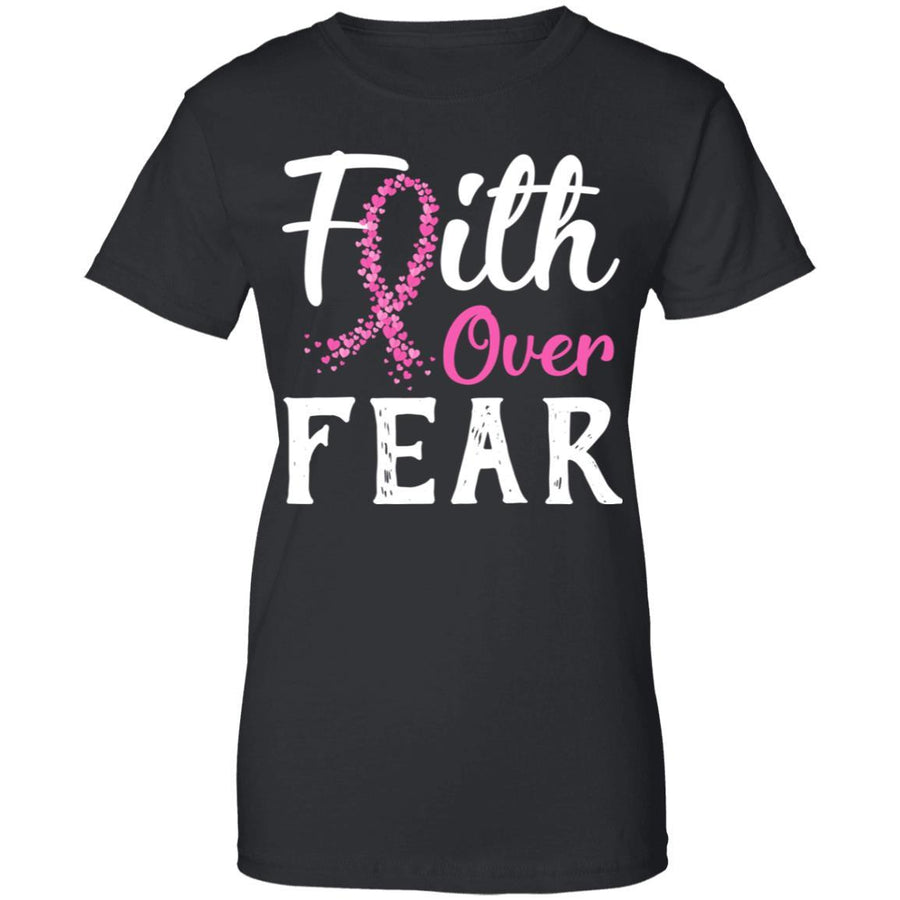 Breast Cancer Awareness Pink Ribbon Faith Over Fear-T-Shirt & Hoodie-Women's T-Shirt-Black
