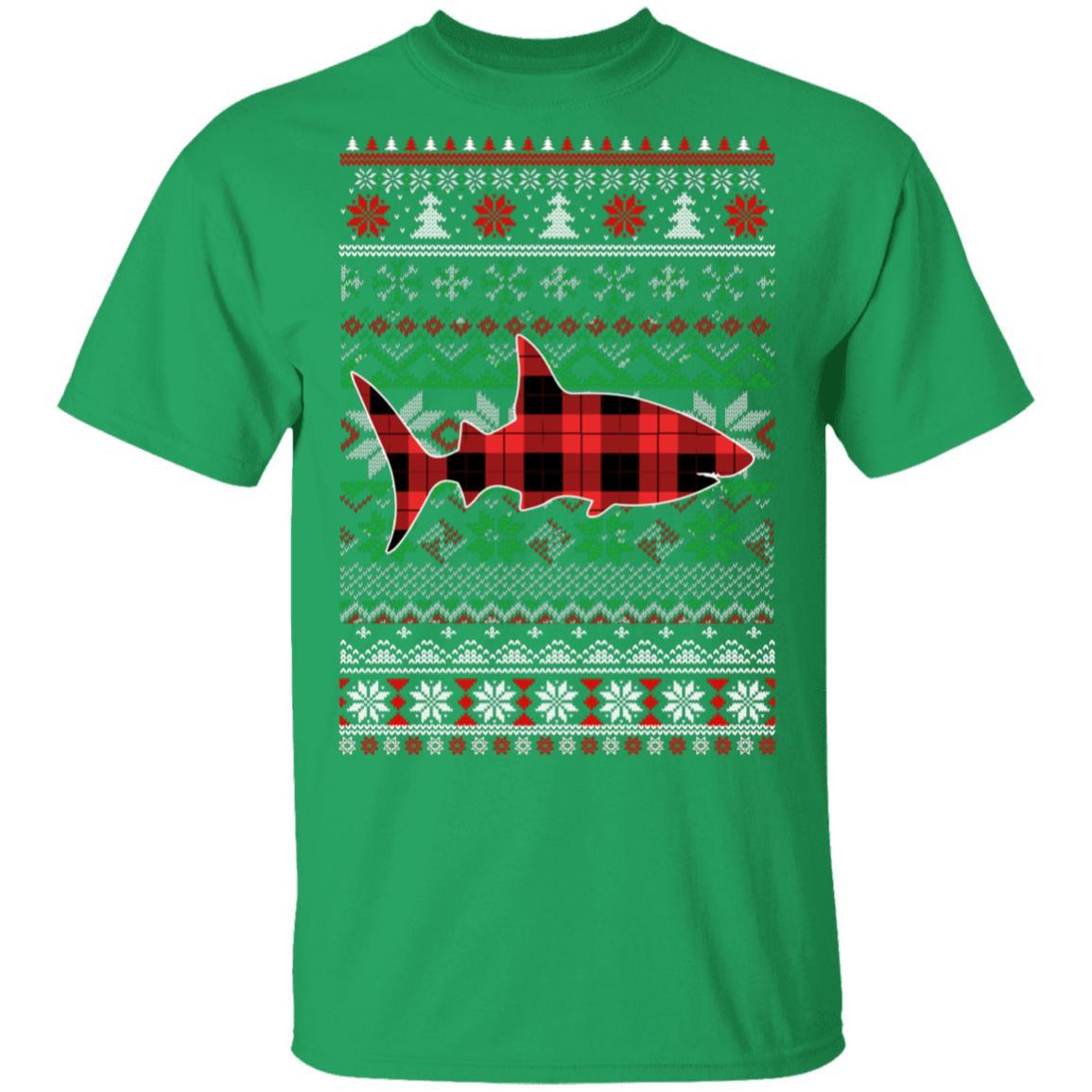 Shark Red Plaid Ugly Christmas Sweater Funny Gifts-T-Shirt & Sweatshirt-Classic T-Shirt-Irish Green