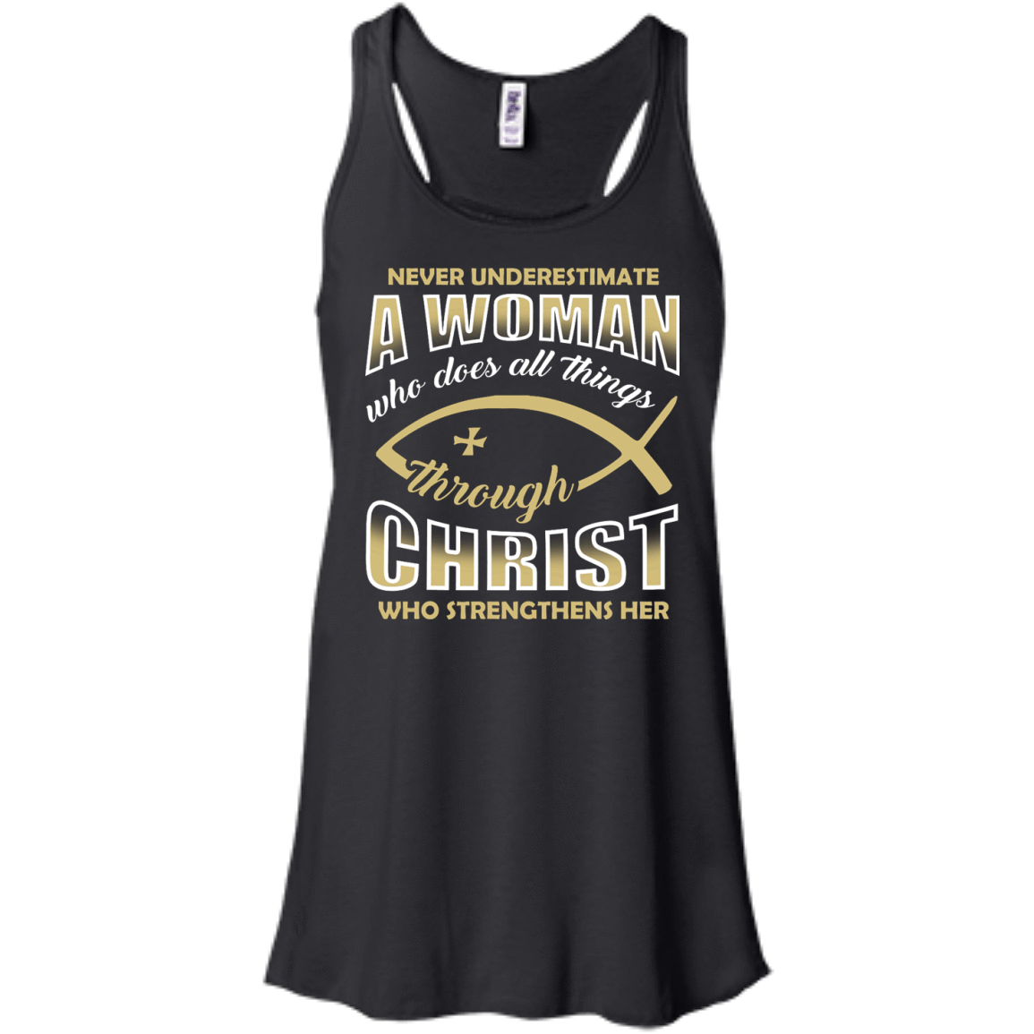 Who Does All Things Through Christ Who Strengthens Her-T-Shirt & Hoodie-Women's Flowy Racerback Tank-Black