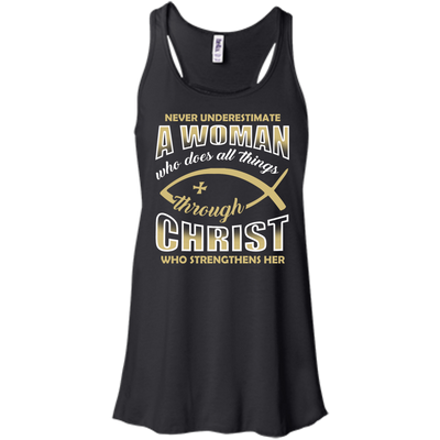 Who Does All Things Through Christ Who Strengthens Her-T-Shirt & Hoodie-Women's Flowy Racerback Tank-Black