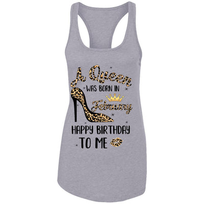 Born In February Girl Leopard High Heels Birthday Women Gift-T-Shirt & Tank Top-Women's Ideal Racerback Tank-Heather Grey