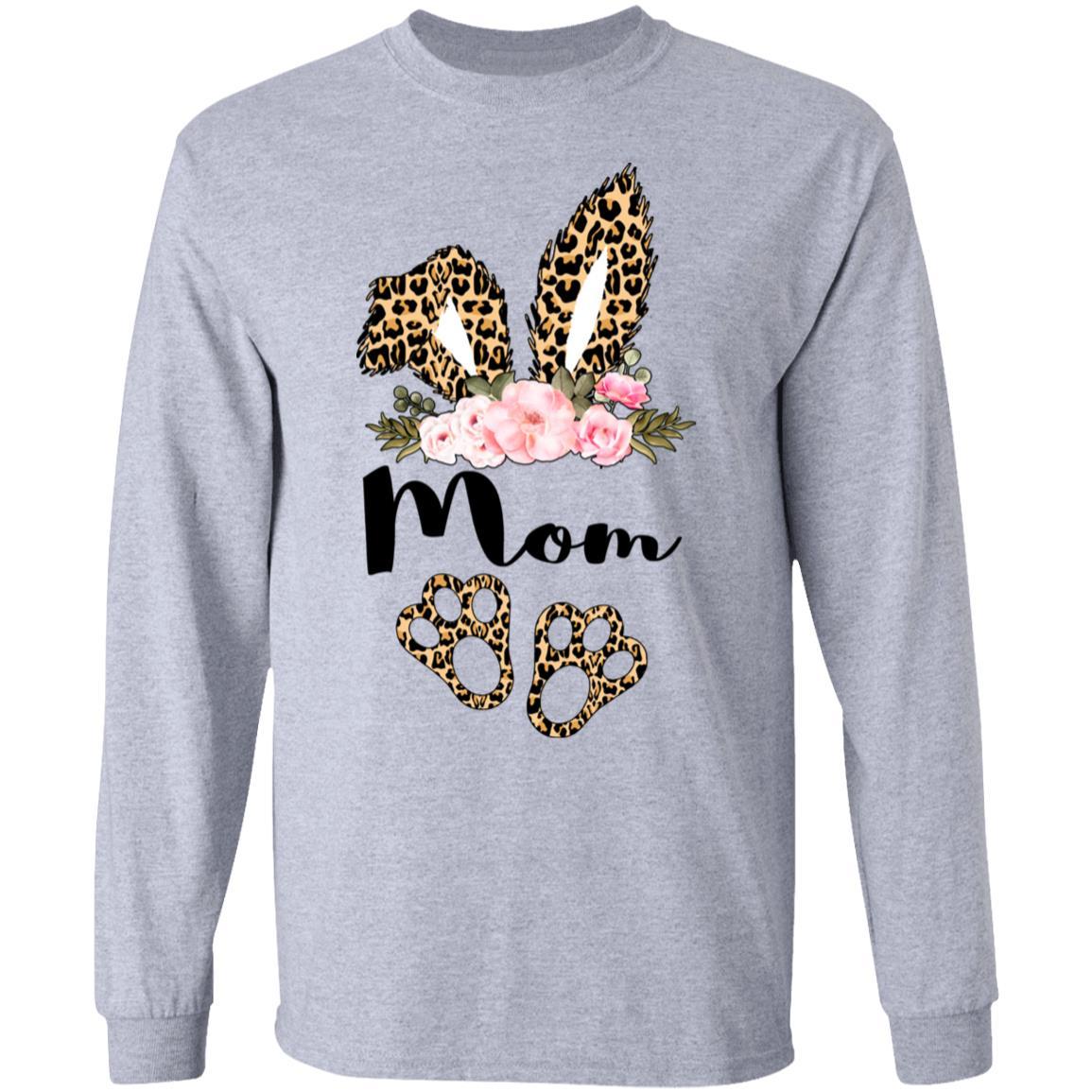Flower Leopard Bunny Mom Easter Day Women Gifts-T-Shirt & Hoodie-Long Sleeve T-Shirt-Sport Grey