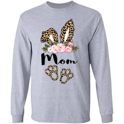 Flower Leopard Bunny Mom Easter Day Women Gifts-T-Shirt & Hoodie-Long Sleeve T-Shirt-Sport Grey