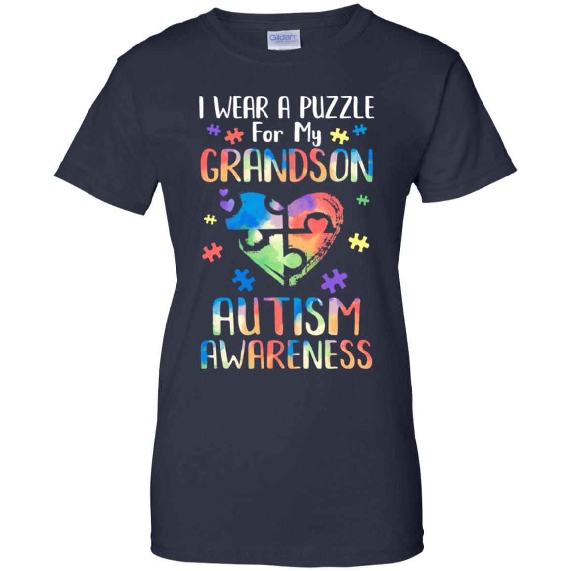 I Wear A Puzzle For My Grandson Autism Awareness-T-Shirt & Hoodie-Women's T-Shirt-Navy