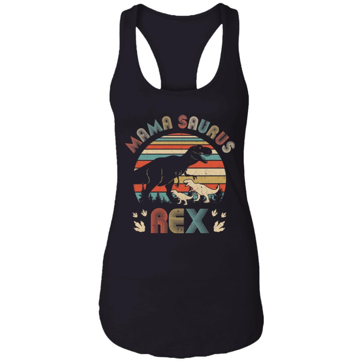 Funny Mamasaurus Rex Mom And Two Kids Dinosaur-T-Shirt & Tank Top-Women's Ideal Racerback Tank-Black