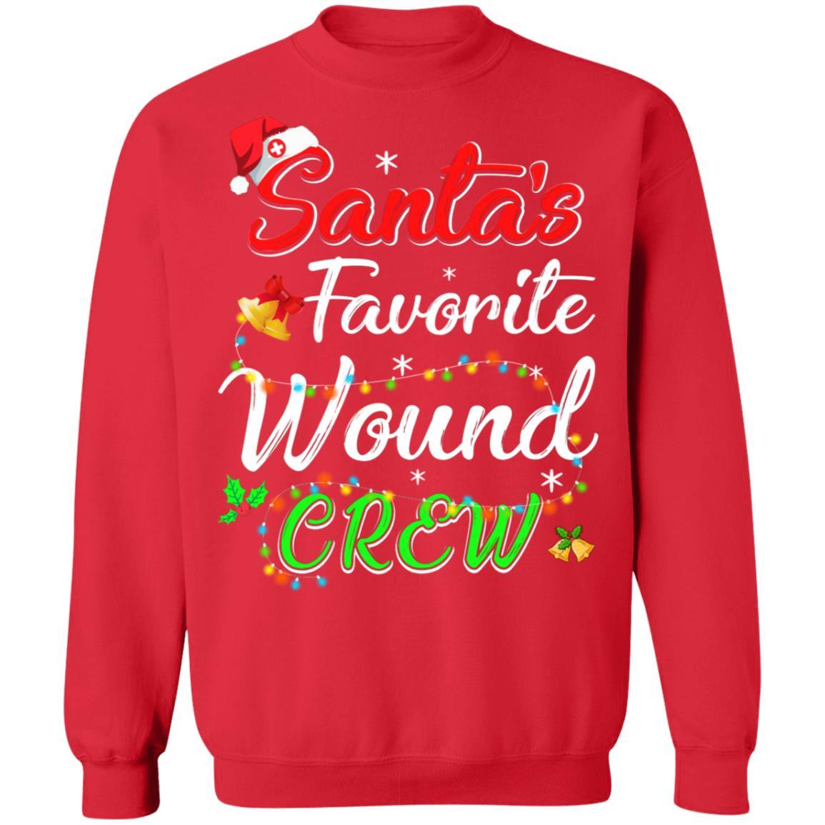 Santa's Favorite Wound Crew Christmas Funny Nurse Crew Gift-T-Shirt & Sweatshirt-Crewneck Sweatshirt-Red