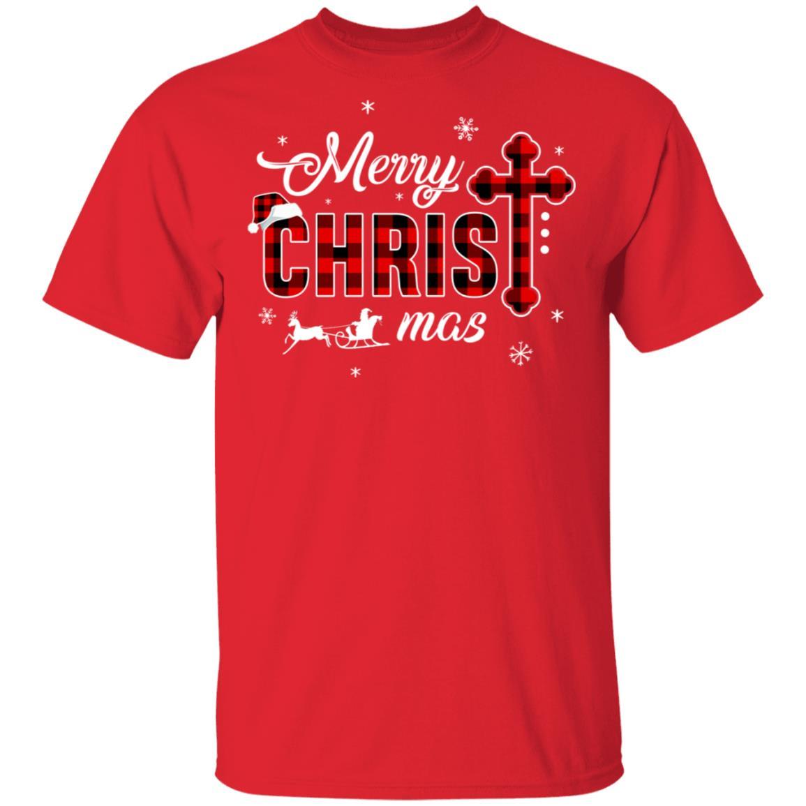 Merry Christmas Buffalo Plaid Cross Xmas Gift-T-Shirt & Sweatshirt-Classic T-Shirt-Red