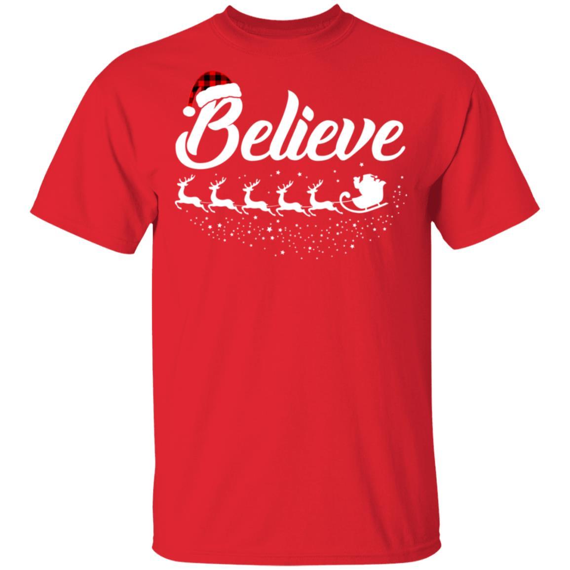 Believe Christmas Gifts Santa Hat Buffalo Plaid-T-Shirt & Sweatshirt-Classic T-Shirt-Red