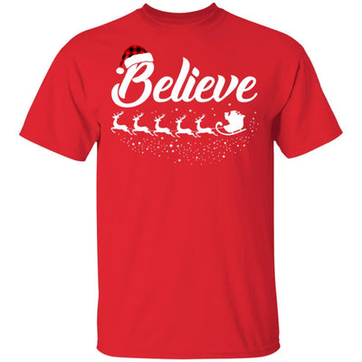 Believe Christmas Gifts Santa Hat Buffalo Plaid-T-Shirt & Sweatshirt-Classic T-Shirt-Red