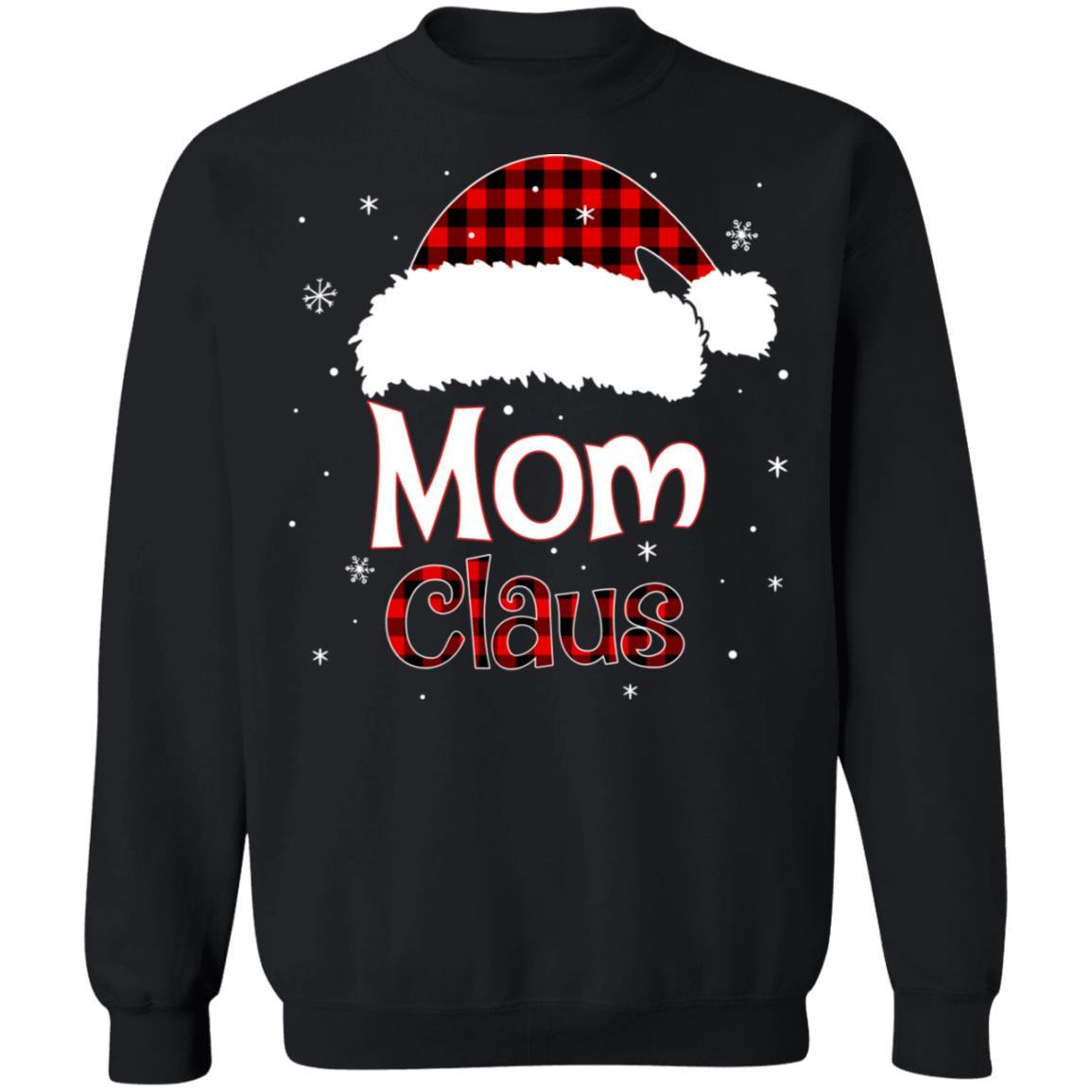 Santa Mom Claus Red Plaid Family Pajamas Christmas Gift-T-Shirt & Sweatshirt-Crewneck Sweatshirt-Black