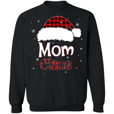 Santa Mom Claus Red Plaid Family Pajamas Christmas Gift-T-Shirt & Sweatshirt-Crewneck Sweatshirt-Black