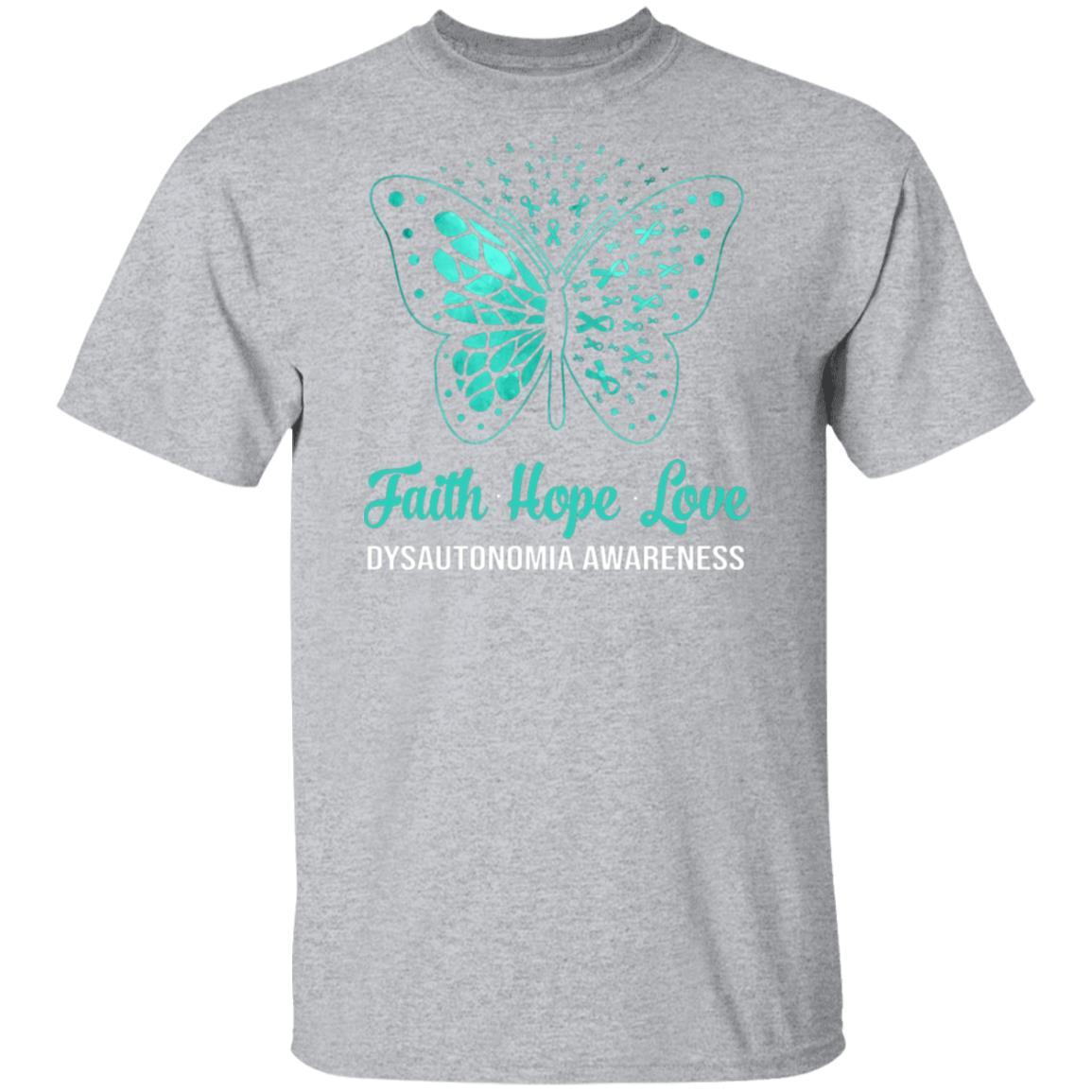 Faith Hope Love Turquoise Butterfly Dysautonomia Awareness-T-Shirt & Hoodie-Classic T-Shirt-Sport Grey