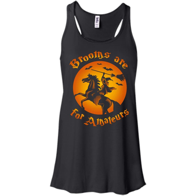 Brooms Are For Amateurs Funny Halloween Horse Riding-T-Shirt & Hoodie-Women's Flowy Racerback Tank-Black