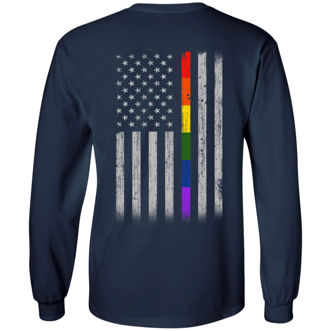 Rainbow Lesbian Gay Pride LGBT America Flag-T-Shirt & Hoodie-Long Sleeve T-Shirt-Navy