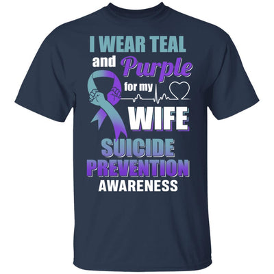 I Wear Teal And Purple For My Wife Suicide Prevention-T-Shirt & Hoodie-Classic T-Shirt-Navy
