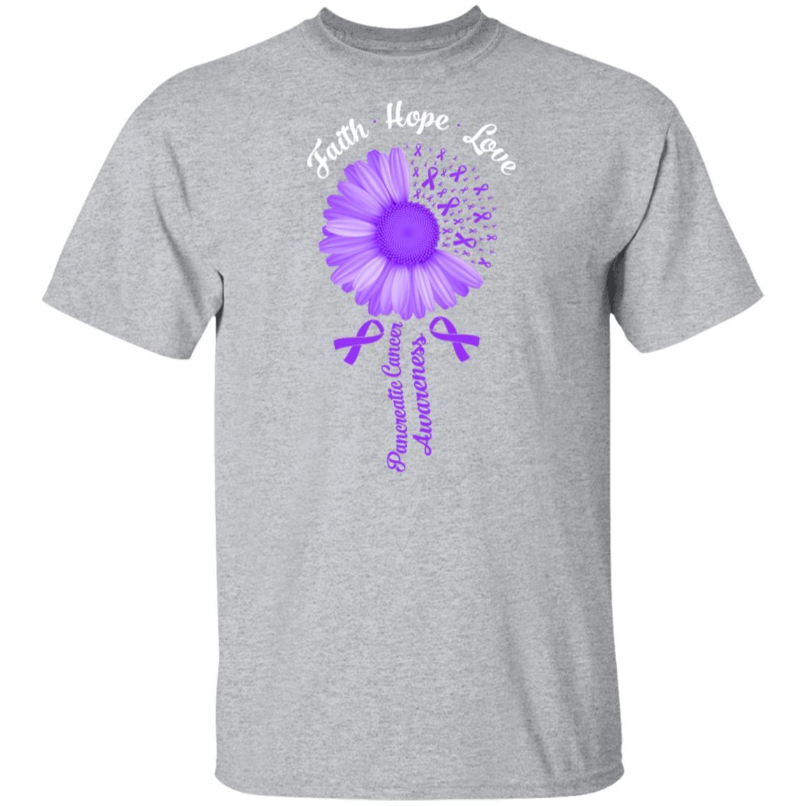 Faith Hope Love Purple Ribbon Pancreatic Cancer Awareness-T-Shirt & Hoodie-Classic T-Shirt-Sport Grey
