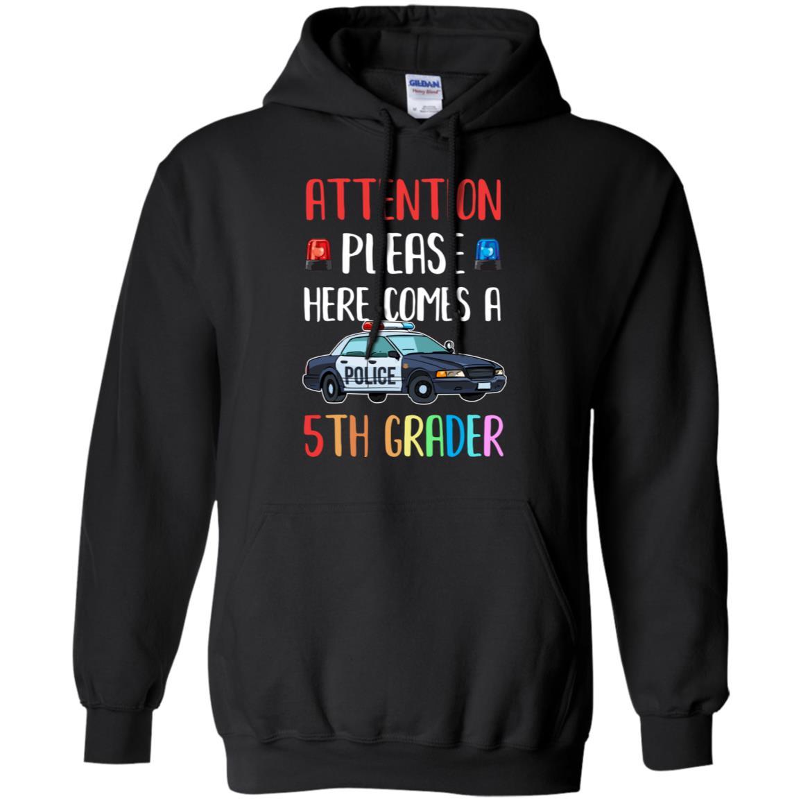 Kids First Day Of School 2021 5th Grade Police Attention Please Youth-T-Shirt & Hoodie-Youth Pullover Hoodie-Black