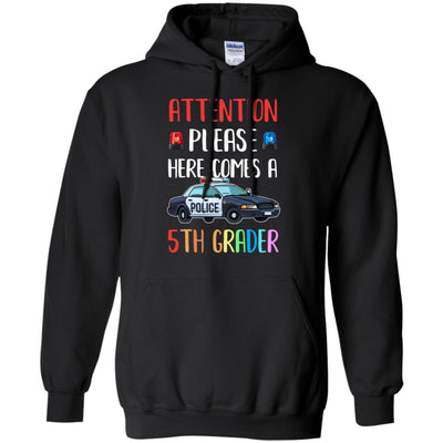 Kids First Day Of School 2021 5th Grade Police Attention Please Youth-T-Shirt & Hoodie-Youth Pullover Hoodie-Black